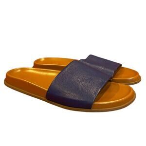 AQUATALIA Women's Slide Sandals Size 8 Blue Pebbled Leather Flat Slip On